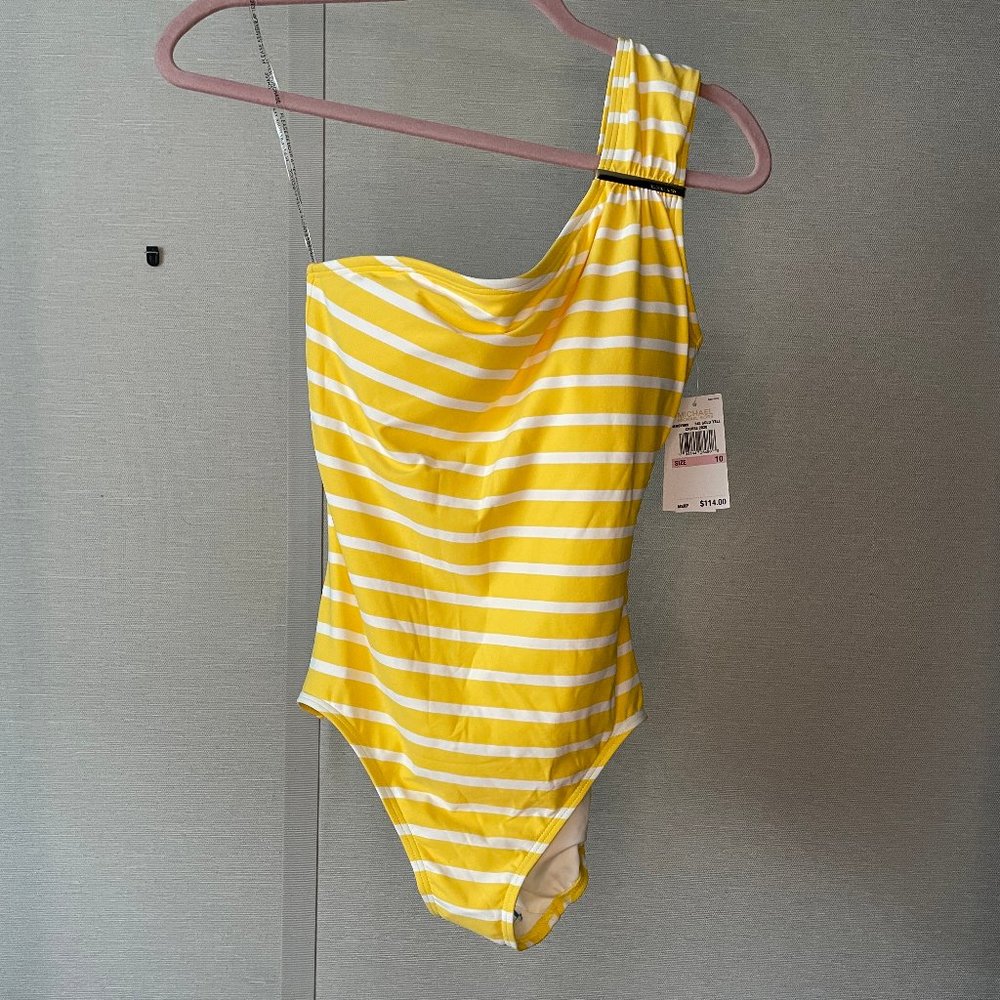 Michael Kors Yellow Striped One Piece Swimsuit